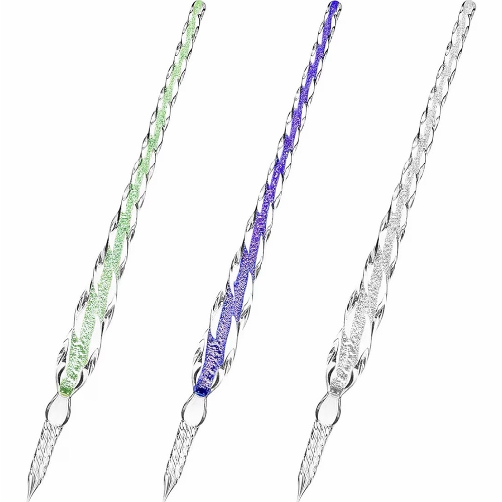 Glass Dip Pen Set -Green, Blue, Clear - Elegant Writing Accessories- Calligraphy